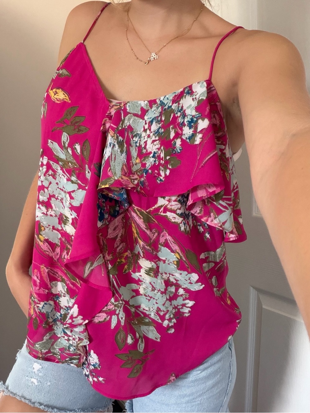 RACHEL Rachel Roy Fuchsia Pink Floral Ruffle Camisole